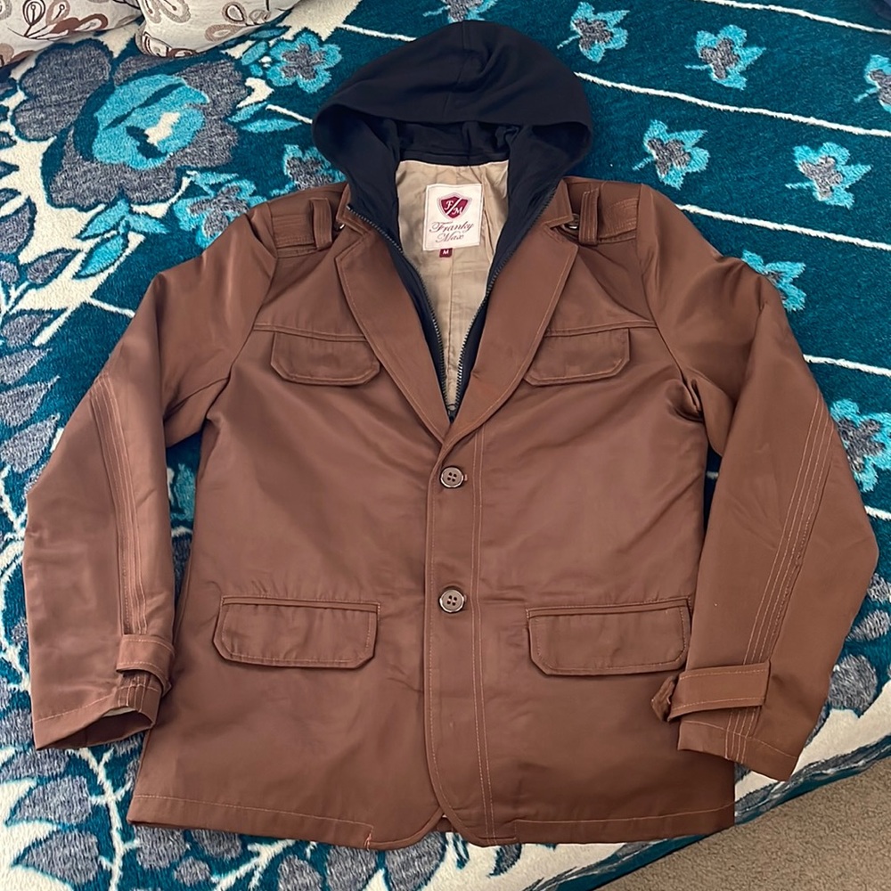 Franky Max Mens Brown Jacket with Removable Hood Size Medium